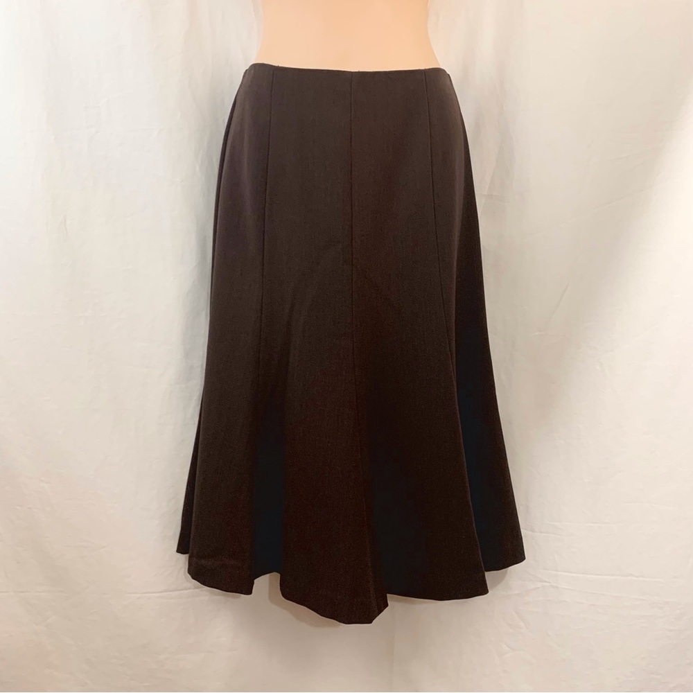 EDDIE BAUER Paneled Flare Brown Suit Skirt Back Zipper Closure Size 2 Petite